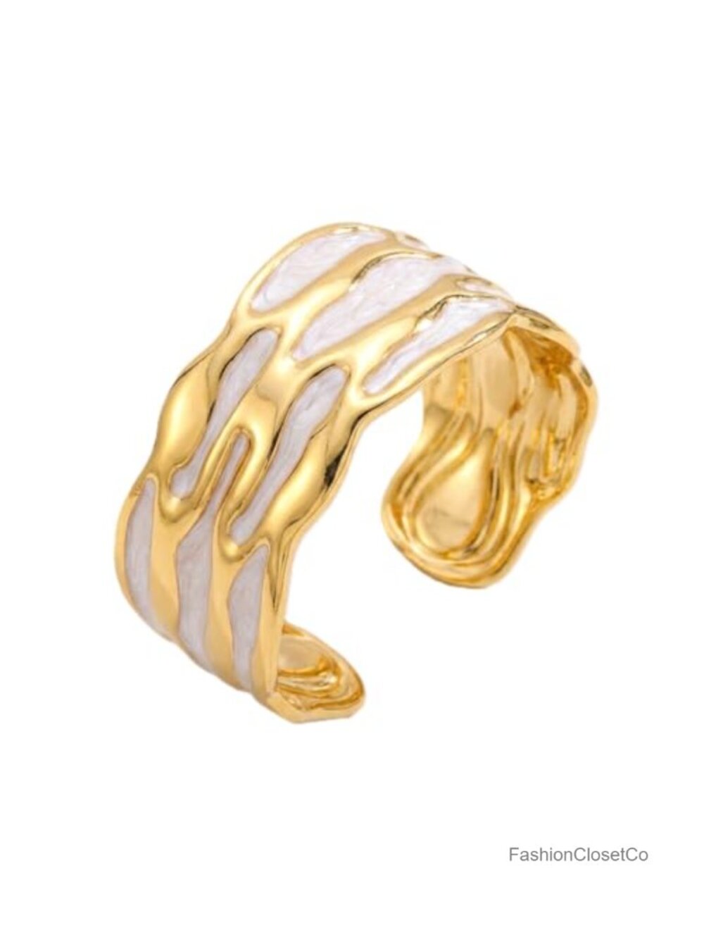 18K Gold Plated White Enamel Cuff Bracelet for Women